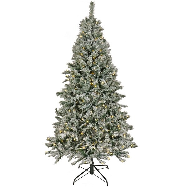 National Tree Company 7.5 ft Prelit Artificial Snowy Harwich Hinged Tree with PowerConnect，500 Dual Color LED LightsUL