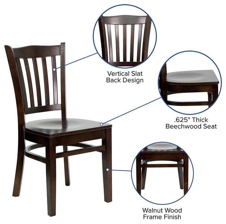 HERCULES Series Vertical Slat Back Walnut Wood Restaurant Chair   Transitional   Dining Chairs   by First of a Kind USA Inc  Houzz