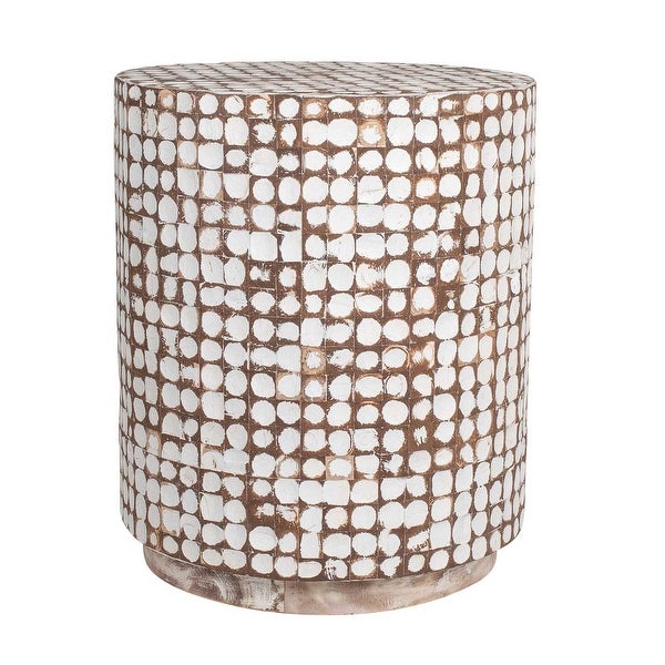 Round Handmade Coconut Shell Accent Table - 20