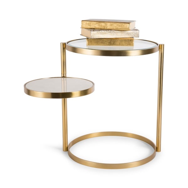 Hip Vintage Benjamin Polished Brass and White Marble Side Table