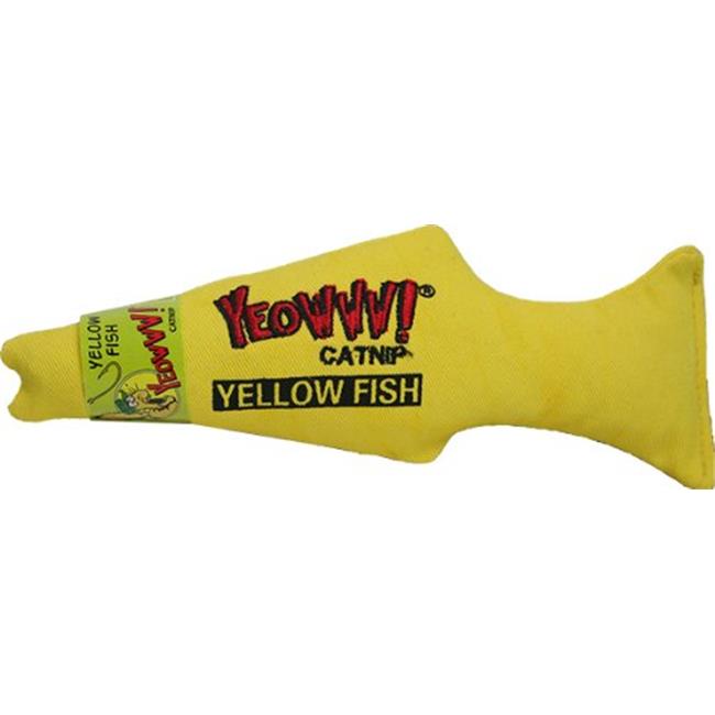 Duckyworld-Yeowww 812402000102 Catnip Toy， Yellow Fish - 7 in.