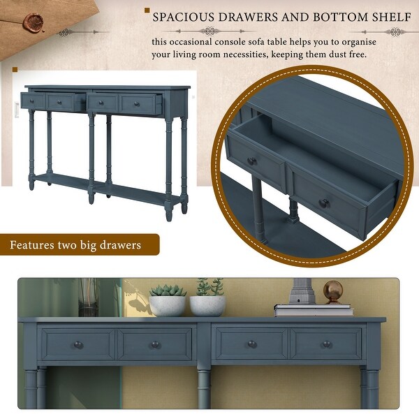 Rustic Console Table with 2 Storage Drawers and Round Deco Knob