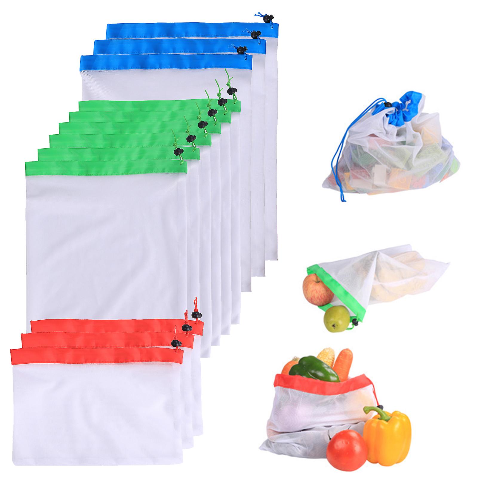 White Reusable Mesh Produce Bags 12 Pcs Washable Premium Grocery Bags With Reinforced Edges And Drawstring 3 Sizes