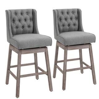 HOMCOM 42.5 in. Grey Wingback Rubberwood 30 in. Bar Chair with Polyester Seat 2-Included 835-178V01GY