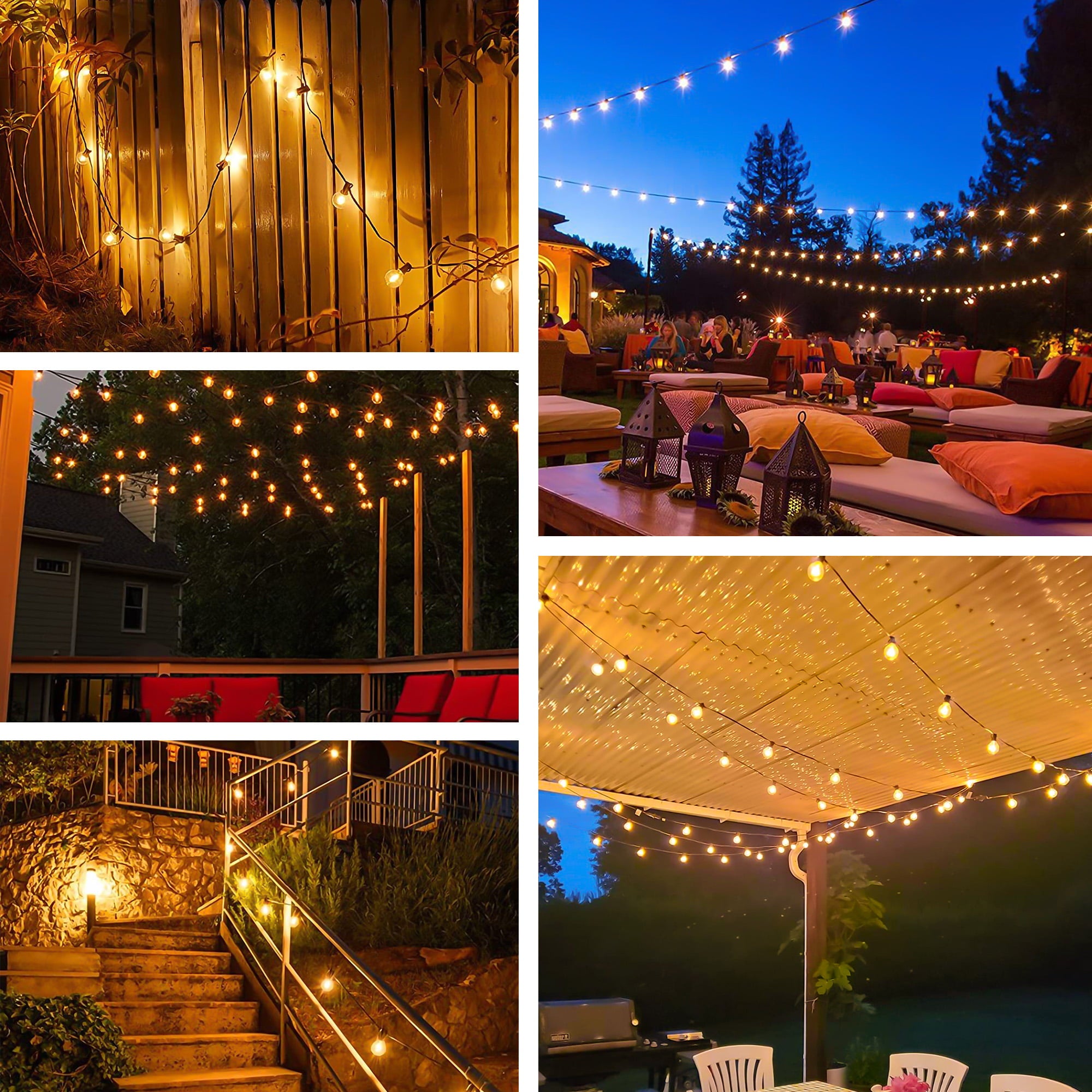 SZRSTH Solar Outdoor String Lights， 50FT Patio Decor Lights with Remote 25 Shatterproof LED Bulbs Waterproof Hanging Lights for Backyard Porch Party Garden Wedding