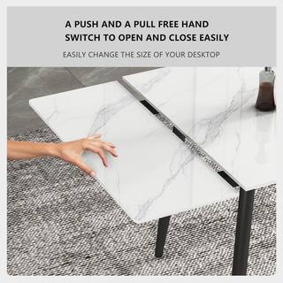 THE RIGHT PATH 62.9 in. to 94.4 in. Rectangle White Stone Extendable Dining Table 160ZDCZ#W