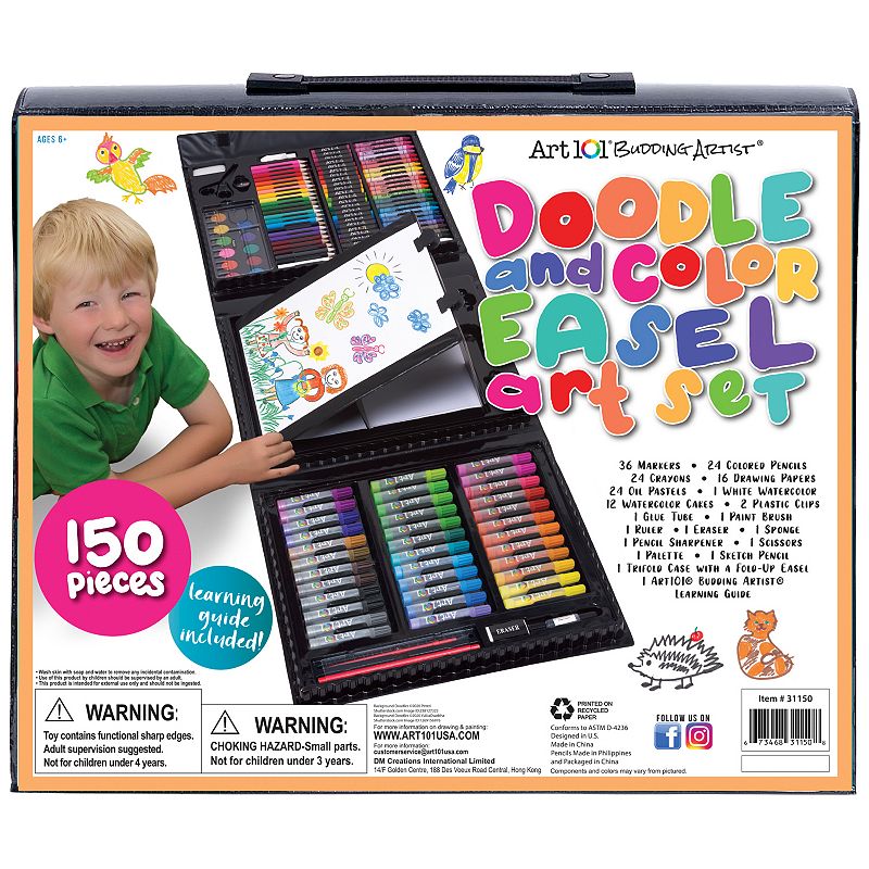 Art 101 Budding Artist Pop-Up Easel 150 Piece Doodle and Color Art Set