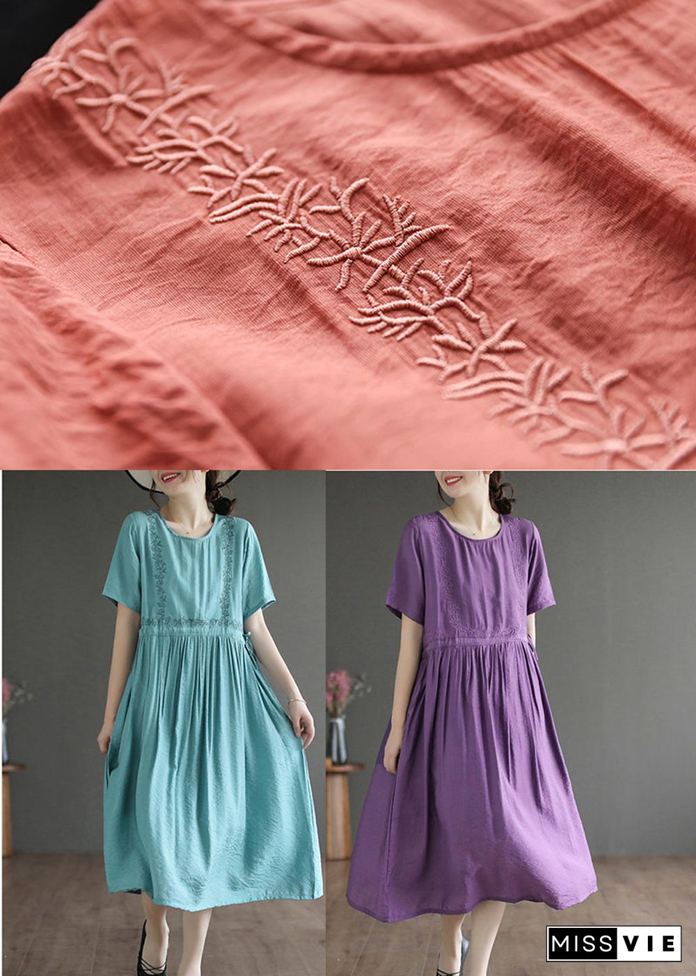 Lake Blue Cotton Maxi Dress Embroideried Summer