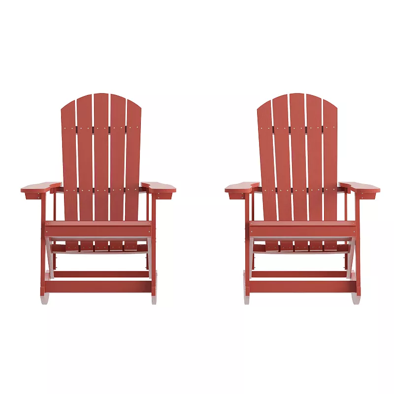 Emma and Oliver Set of 2 Marcy Classic All-Weather Poly Resin Rocking Adirondack Chairs with Stainless Steel Hardware for Year Round Use