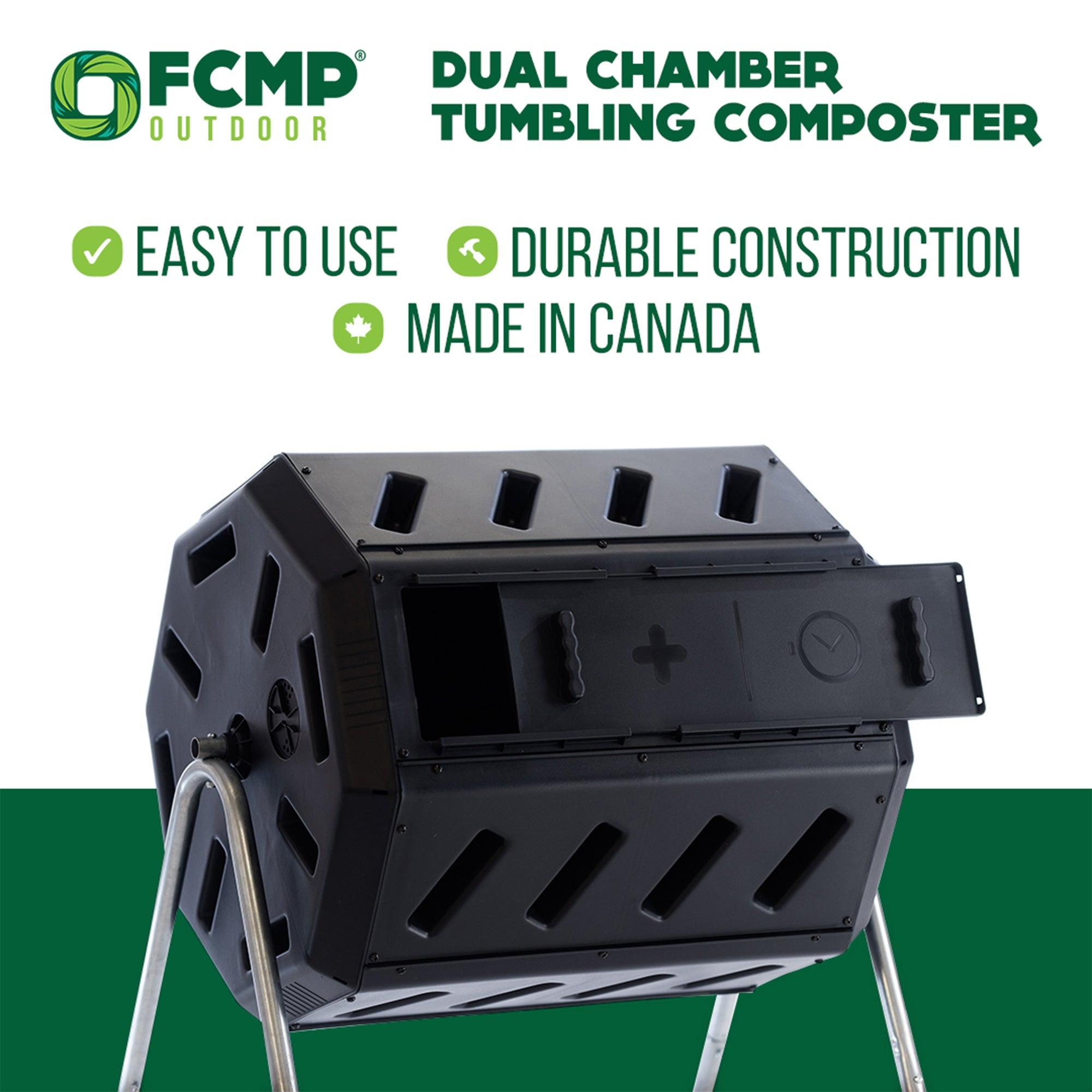 FCMP Outdoor 37 Gal Dual-Chamber Quick Curing Tumbling Composter Soil Bin