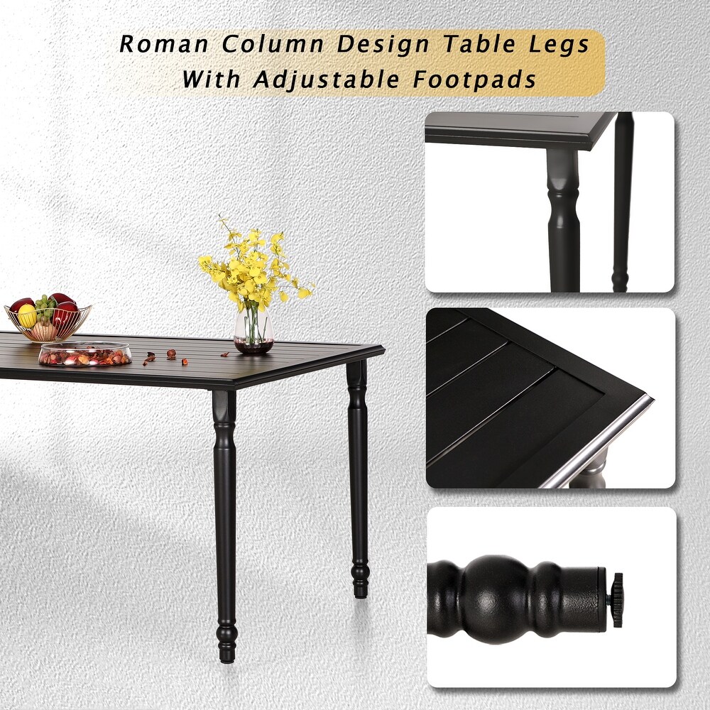 Rectangle Metal Patio Outdoor Dining Table with Umbrella Hole