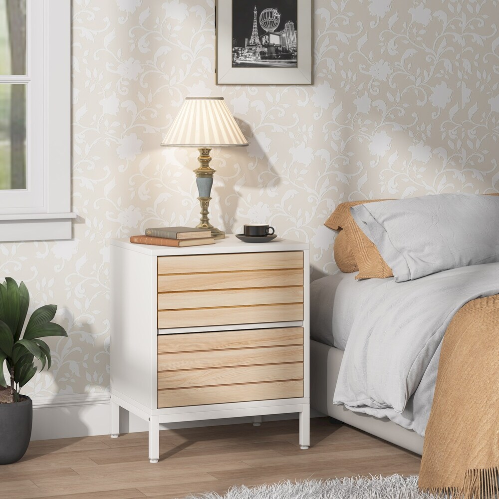 Modern Nightstand Set of 2  White Wood Nightstands with 2 Drawers