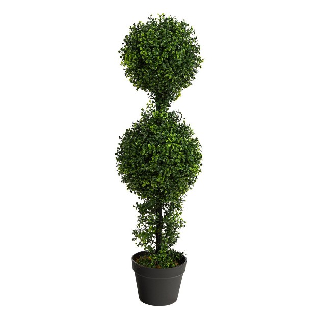 Indoor/outdoor Boxwood Double Ball Topiary Artificial Tree - Nearly Natural