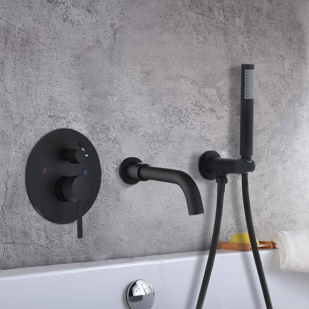 YASINU Single-Handle 1-Spray Wall Mount Roman Tub Faucet with Hand Shower Faucet in Matte Black (Valve Included) YNBD858MB