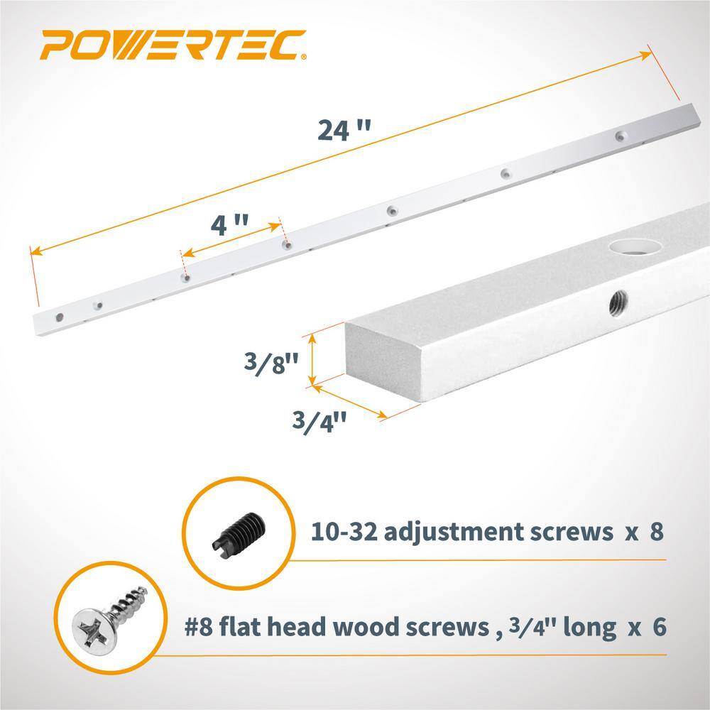 POWERTEC 24 in. Miter Gauge Jig and Fixture Bar for Woodworking router table and band saw for 34 in. x 38 in. Miter Slot 71519