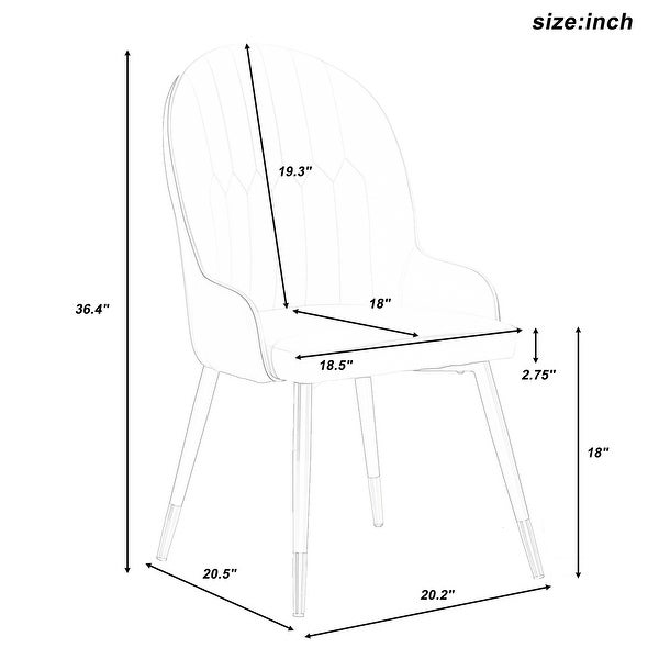 Wing-chair Dining Chair Curved PU Leather with Armrests and Metal Legs (set of 2) - 20.2”L x 20.5”W x 36.4