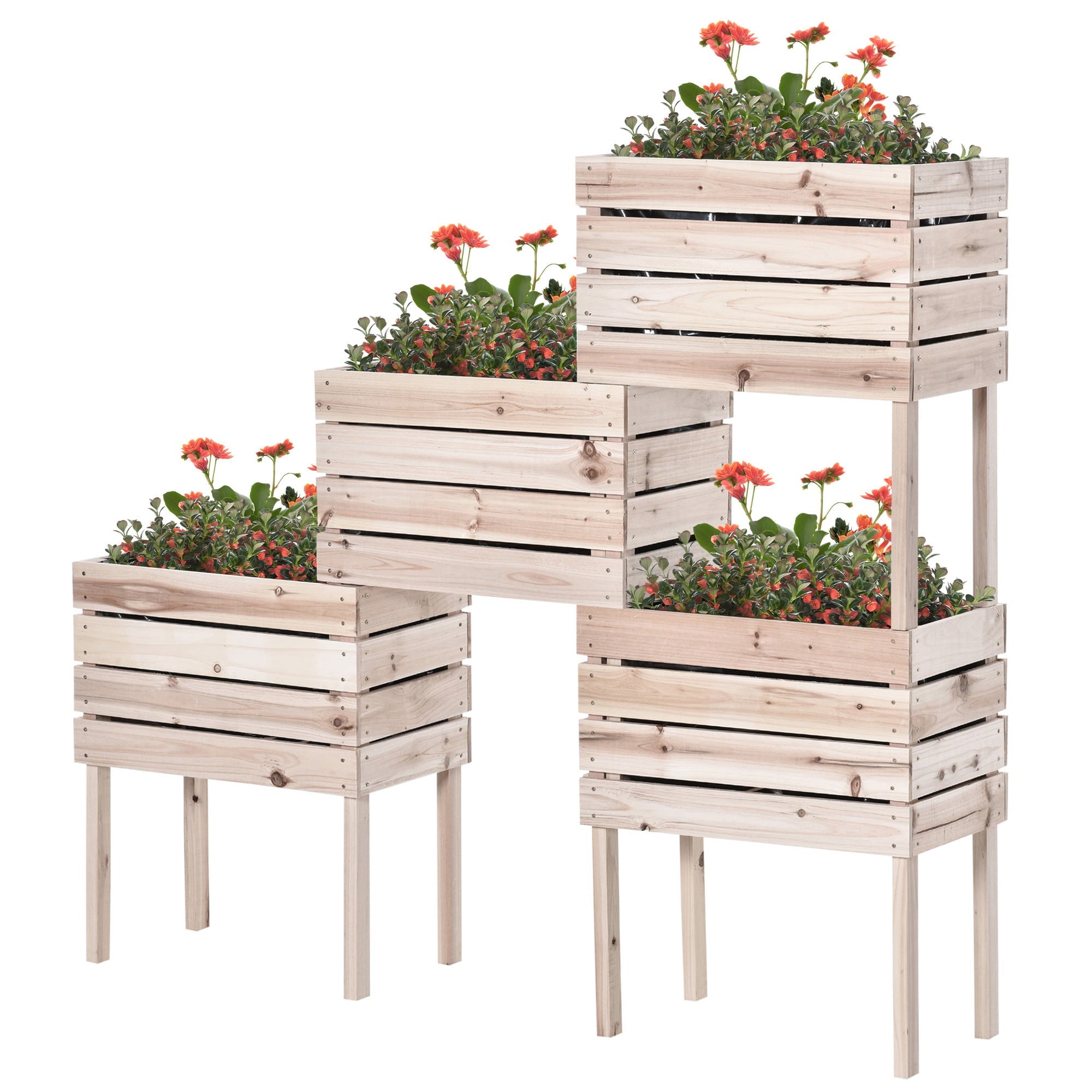 Outsunny 4PCS Wooden Raised Garden Beds Kits Elevated Planter for Outdoor Plants Flowers Vegetables, Raised Garden Boxes