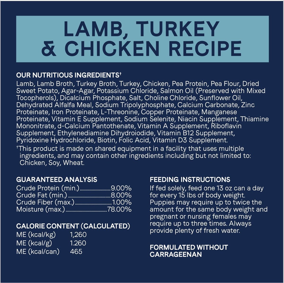 CANIDAE PURE All Stages Grain-Free Limited Ingredient Lamb， Turkey and Chicken Recipe Canned Dog Food， 13-oz