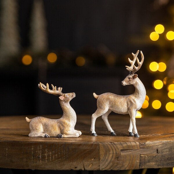 Mini Glittered Holiday Deer Figurine (Set of 6)