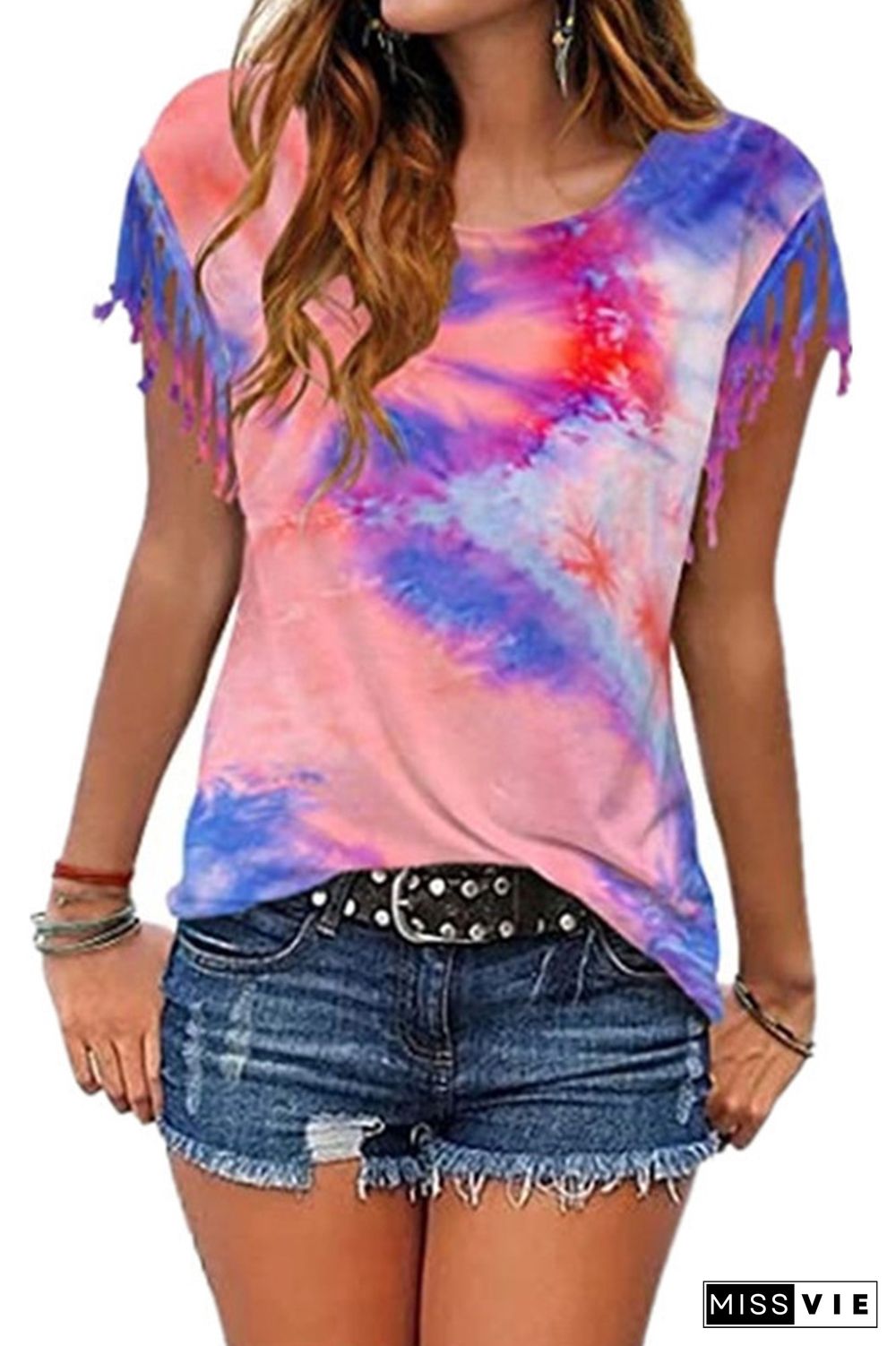 Tie-Dye Print Graphic Tees for Women Wholesale Short Sleeve T shirts Top