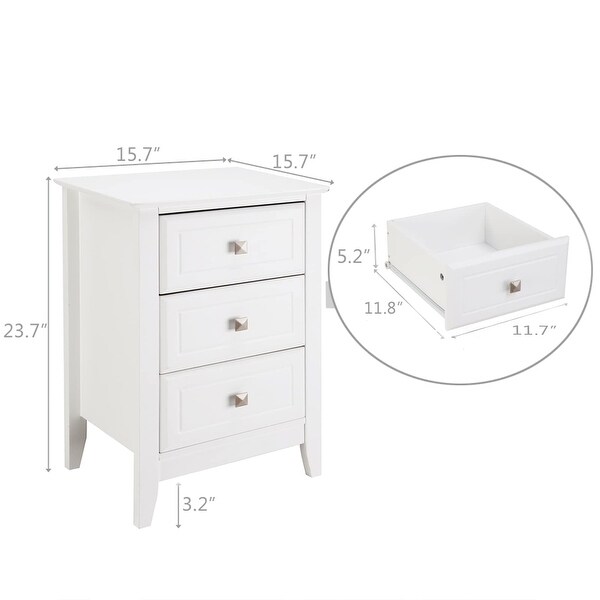 Upgraded White Night Stands for Bedrooms Set of 2， Modern Nightstand with 3 Drawers， Wooden Bed Side Table/Night Stand - - 37628318
