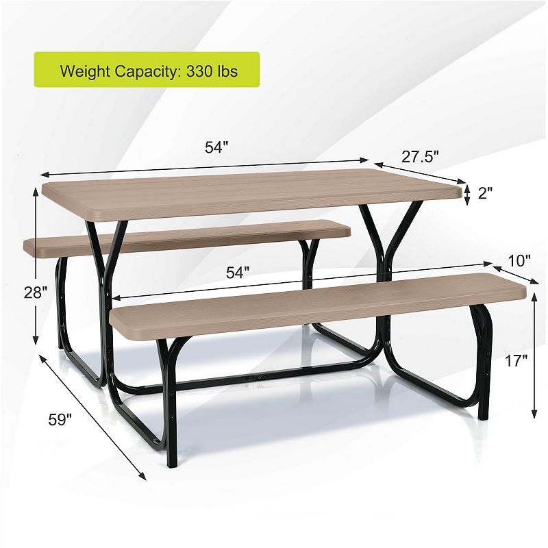 HDPE Outdoor Picnic Table Bench Set with Metal Base