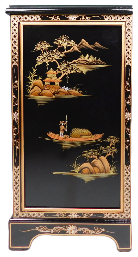 Black Lacquer Oriental End Table With Landscape Painting   Asian   Side Tables And End Tables   by Oriental Furnishings  Houzz