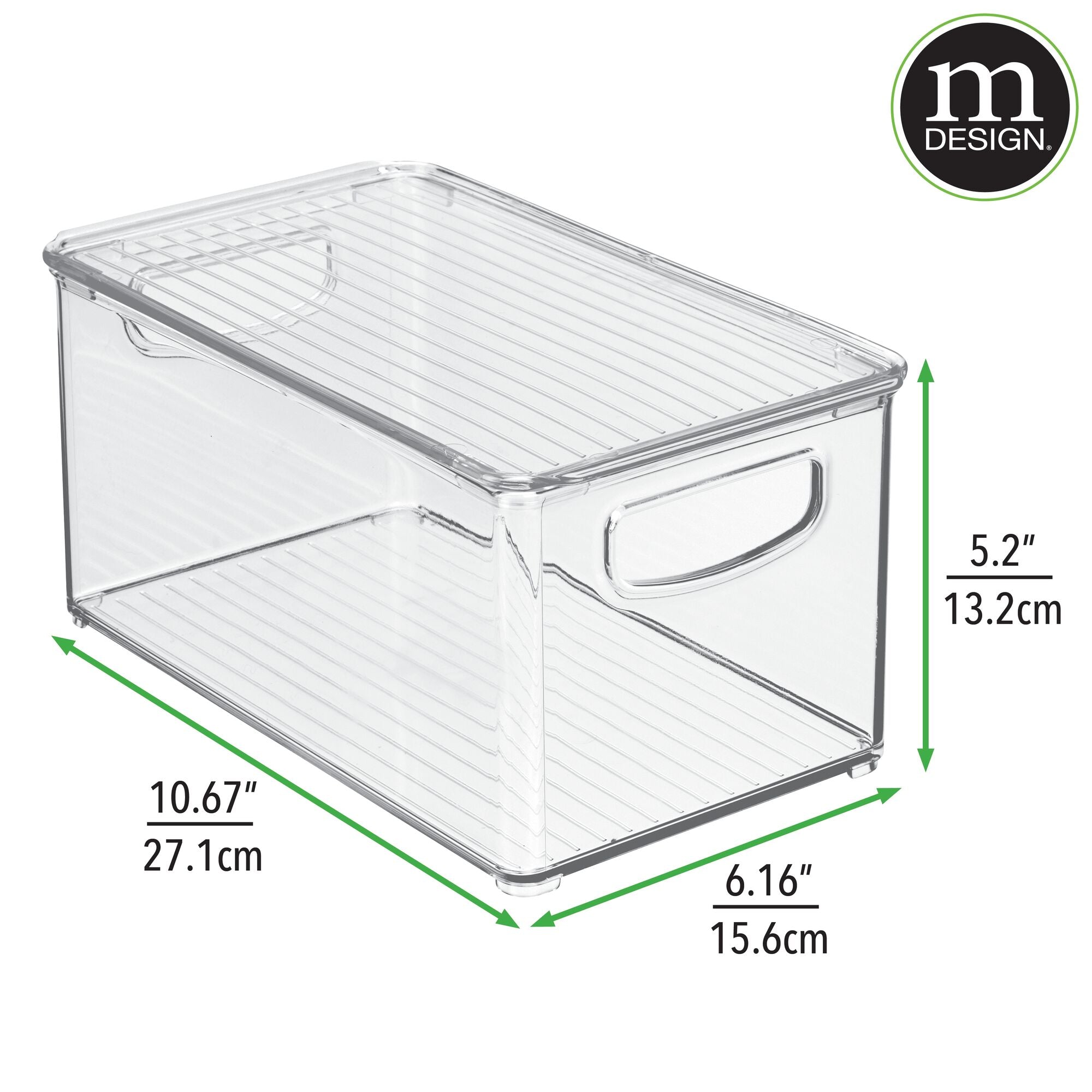 mDesign Plastic Deep Storage Bin Box Container with Lid and Built-In Handles - Organization for Fruit, Snacks, or Food in Kitchen Pantry, Cabinet, or Cupboard, Ligne Collection, 6 Pack, Clear/Clear