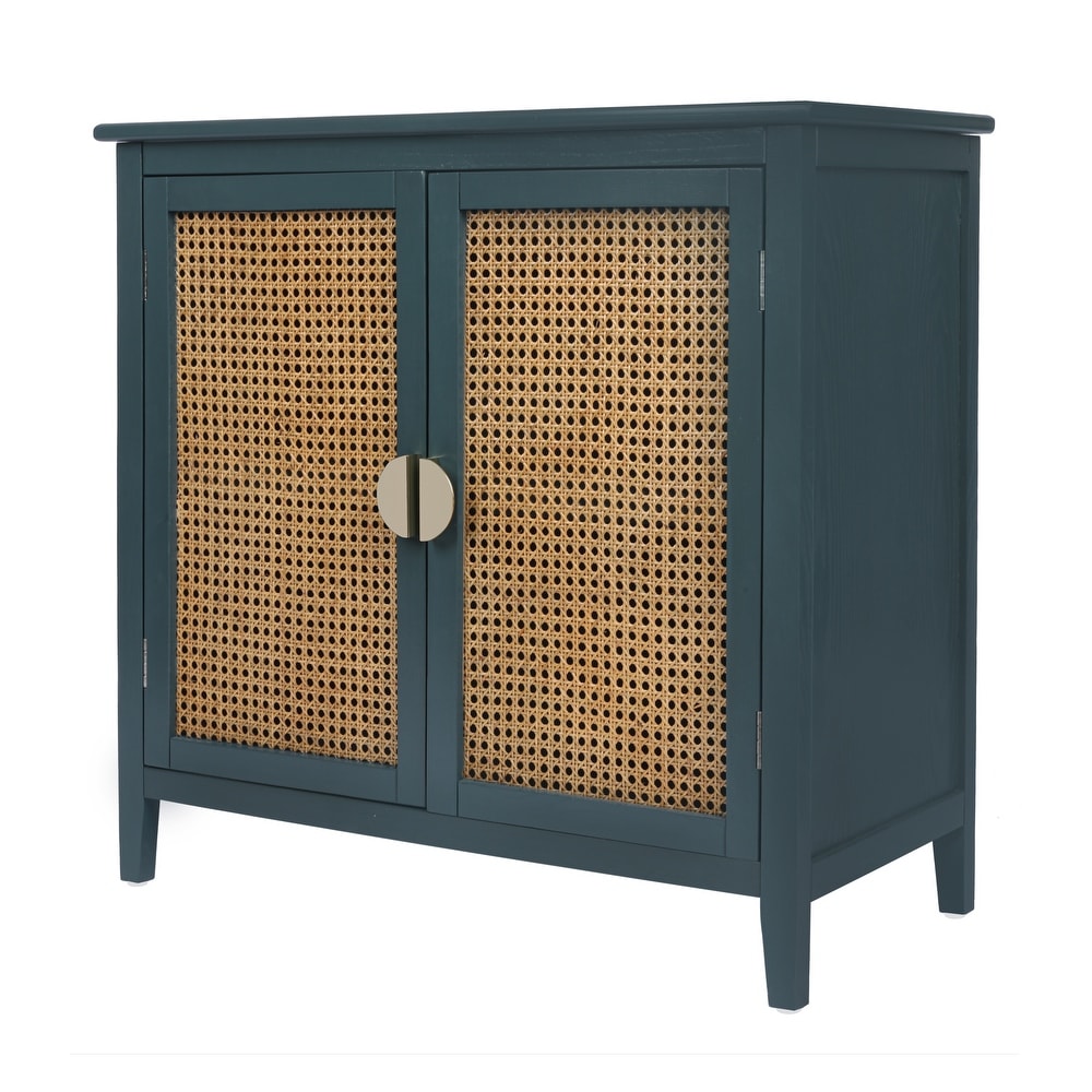 Set of 2 Wooden 2 Door Naturel Rattan Cabinet   31.5\