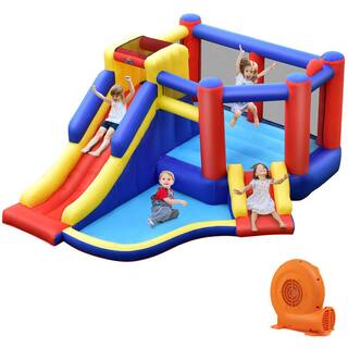 Gymax Inflatable Bouncy Castle House Kids Jumping Bounce House wDouble Slides and 550-Watt Air Blower GYM10600