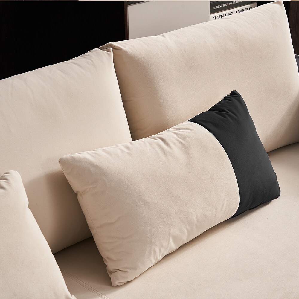 Modern Fabric 3 Seat Sofa with Two Pillows and Metal Legs