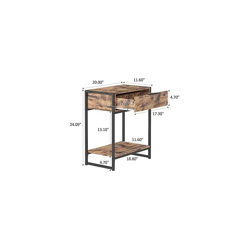 Year Color Industrial 2-Tier Nightstand with Drawer and Side Table for Small Spaces， Living Rooms， and Bedrooms.