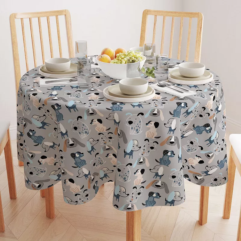 Round Tablecloth， 100% Polyester， 90 Round， Cartoon Pets