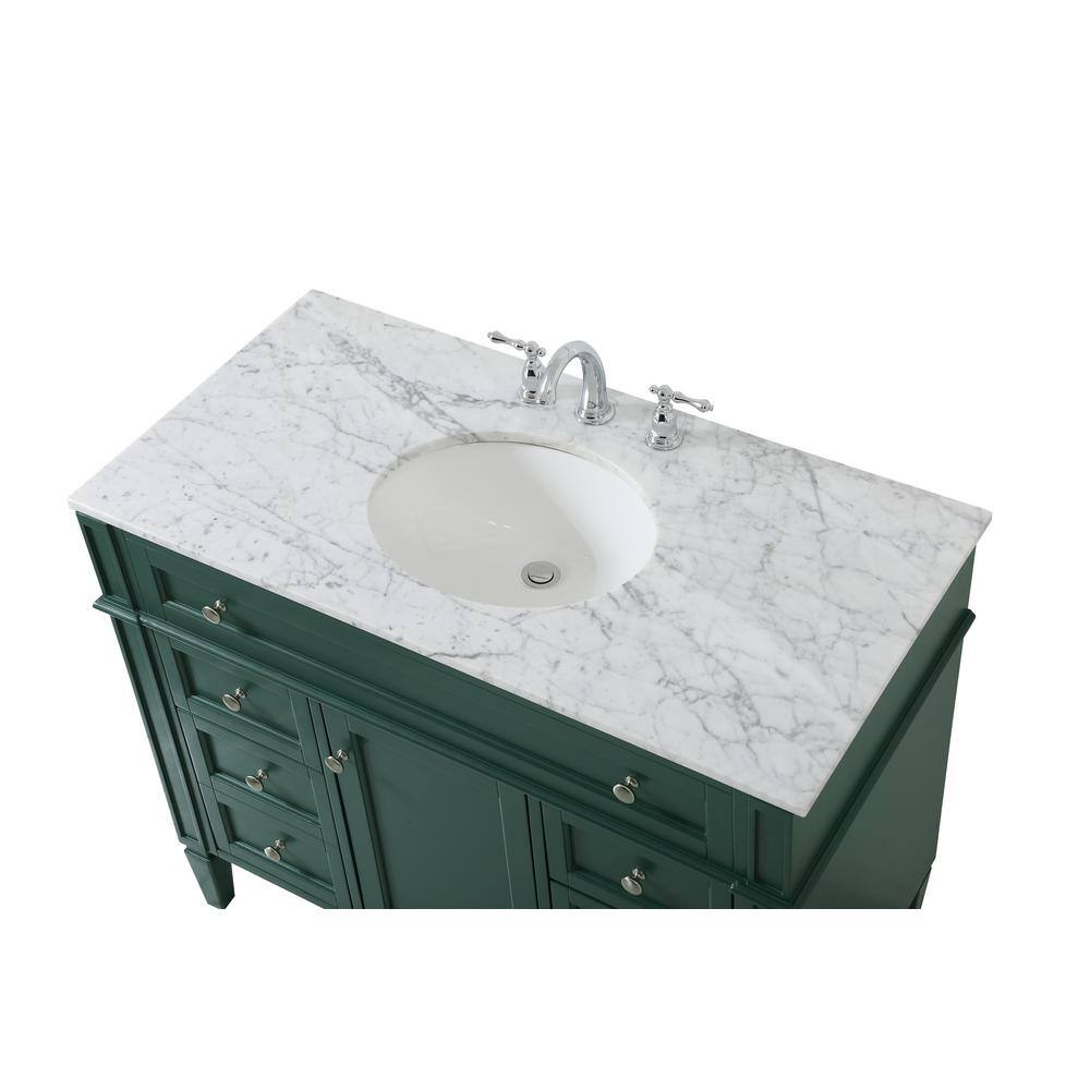 Simply Living 42 in. W x 21.5 in. D x 35 in. H Bath Vanity in Green with Carrara White Marble Top SL37626GN