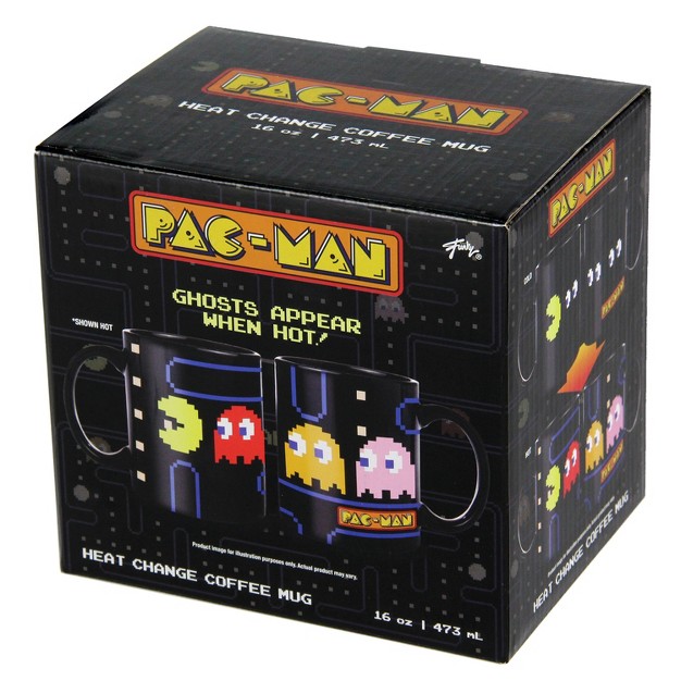 Pac man Heat Reactive Color Changing 16 Oz Tea Coffee Mug Cup Black