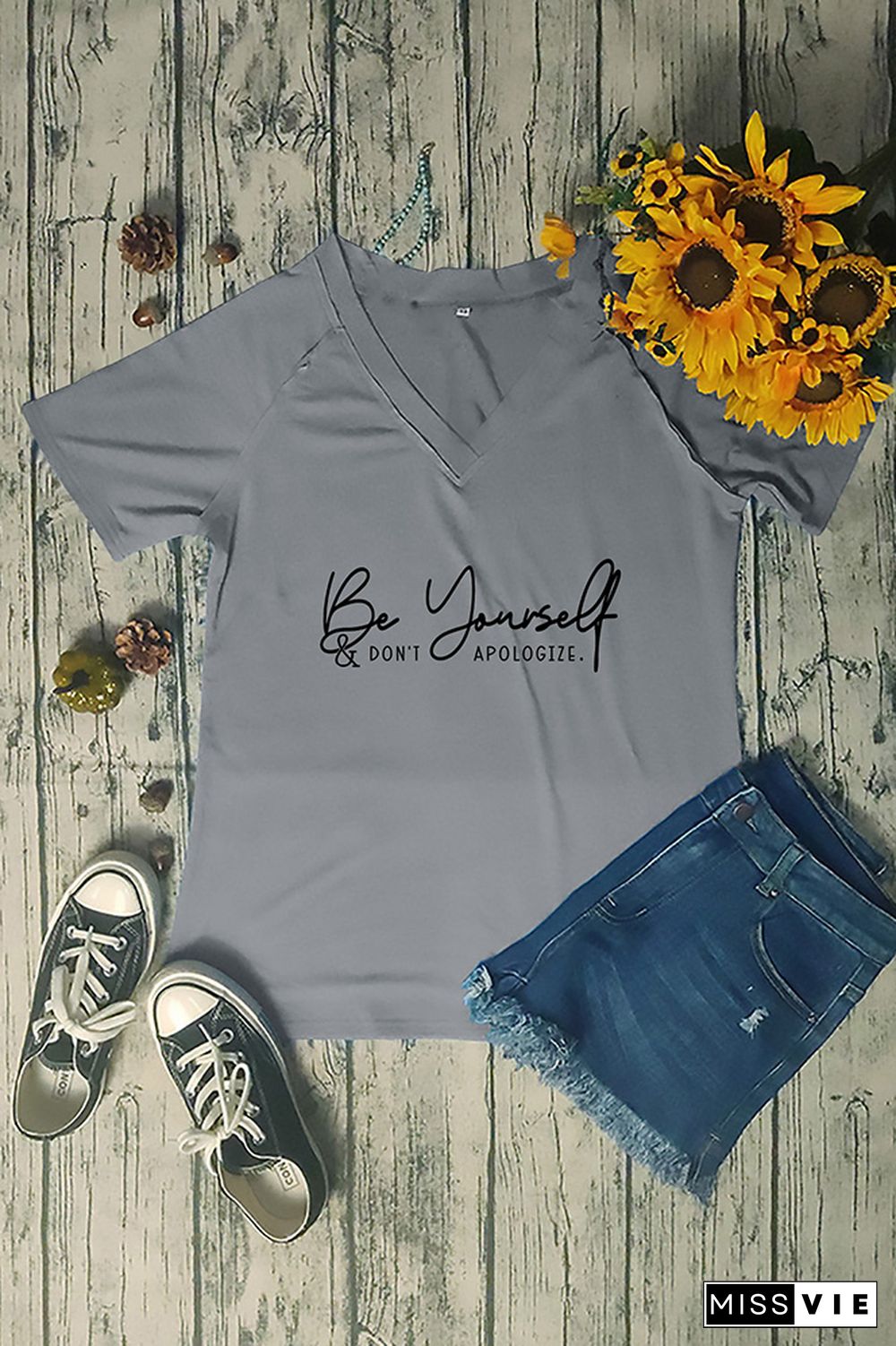 Be yourself and dont apologize V Neck Graphic Tee