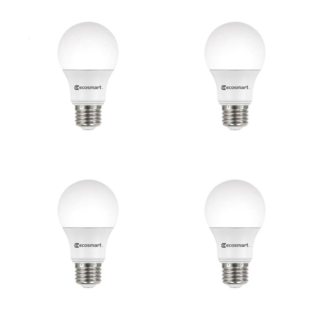 EcoSmart 60-Watt Equivalent A19 Non-Dimmable CEC LED Light Bulb Soft White (4-Pack) A9A19A60WT2044