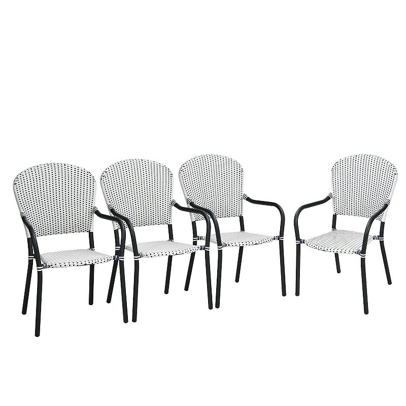 Set of 4 Patio Rattan Stackable Dining Chair with  Armrest for Garden-White