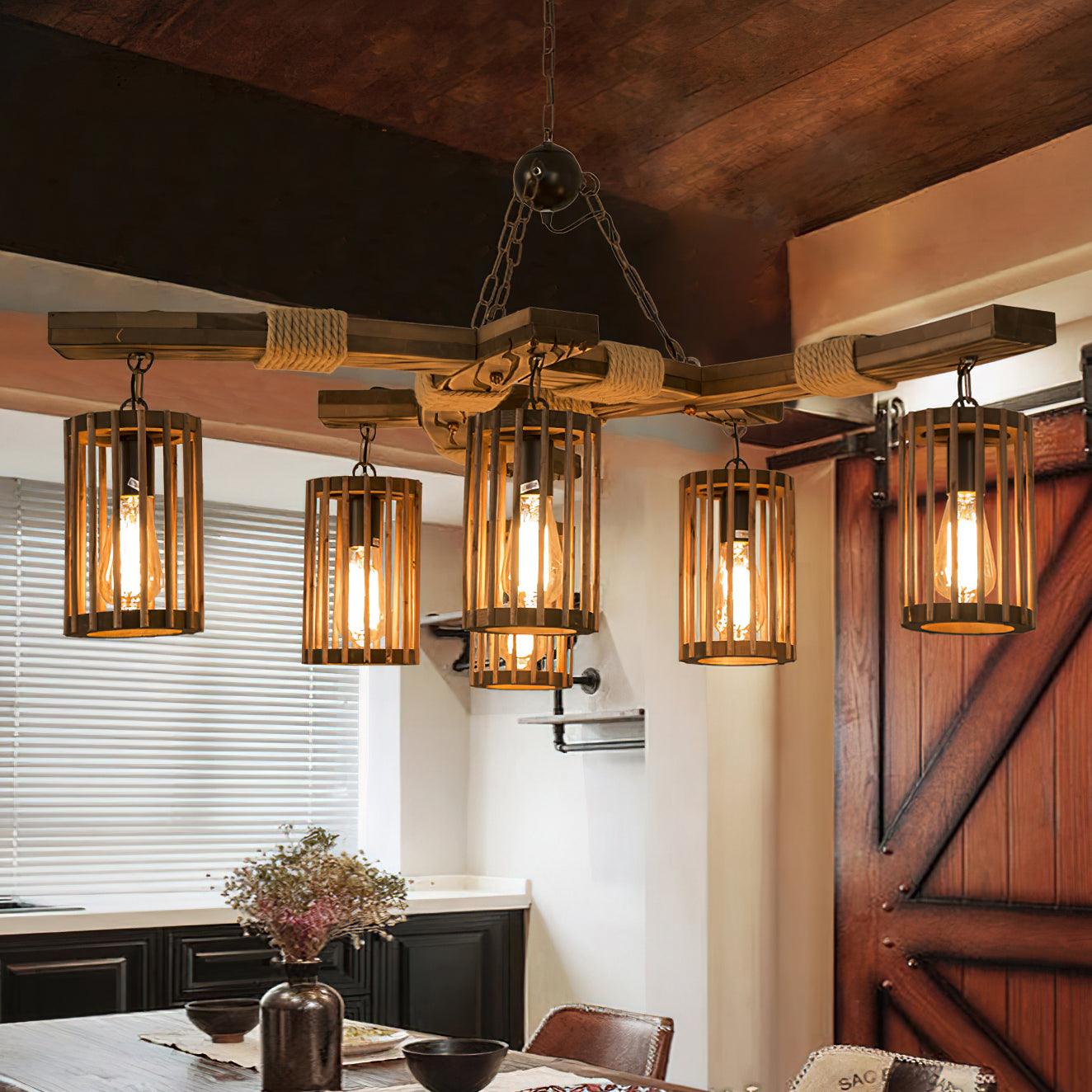 Retro Solid Wood Chandelier