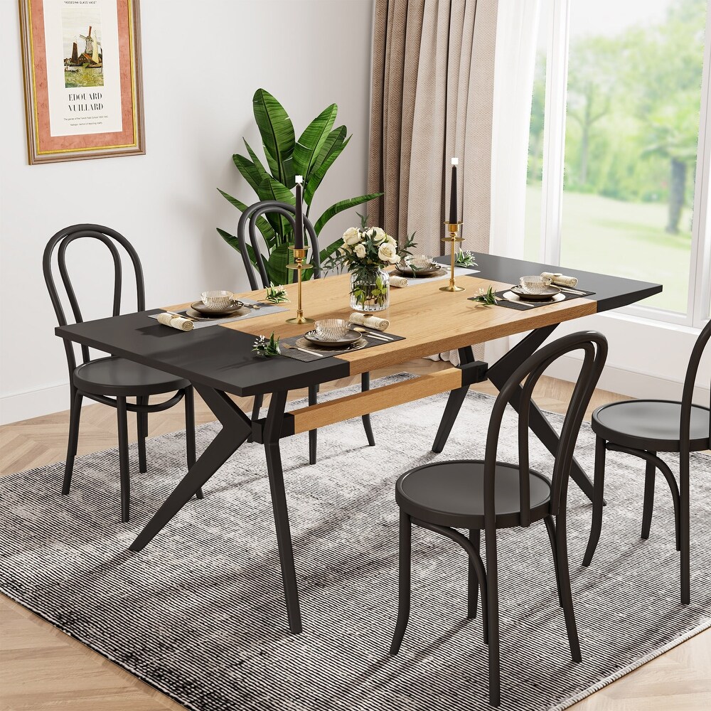 Modern 63 Inch Dining Table for 4 6 People  Rectangular Kitchen Table for Dining Room  Living Room   Natural Oak + Black