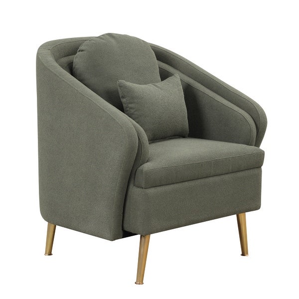 Modern Living Room Accent Chair Velvet Arm Chair Upholstered Barrel Chair Metal Leg Club Chair with Lumbar Pillow， for Bedroom