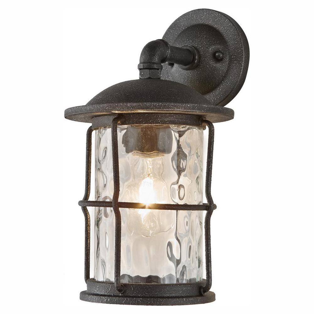 Home Decorators Collection Hargreaves 7 12 in. One Light Gilded Iron Rustic Farmhouse Outdoor Wall Lantern Sconce with Seeded Glass 7956HDCGIDI