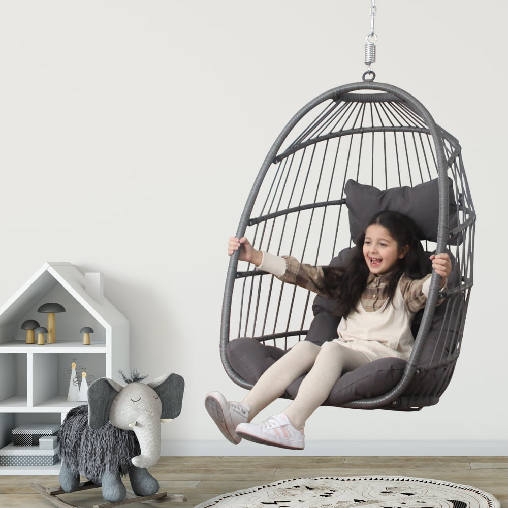 NICESOUL Outdoor Foldable Wicker Swing Egg Chair Without Stand Dark Gray Hanging 265lbs Max. Weight