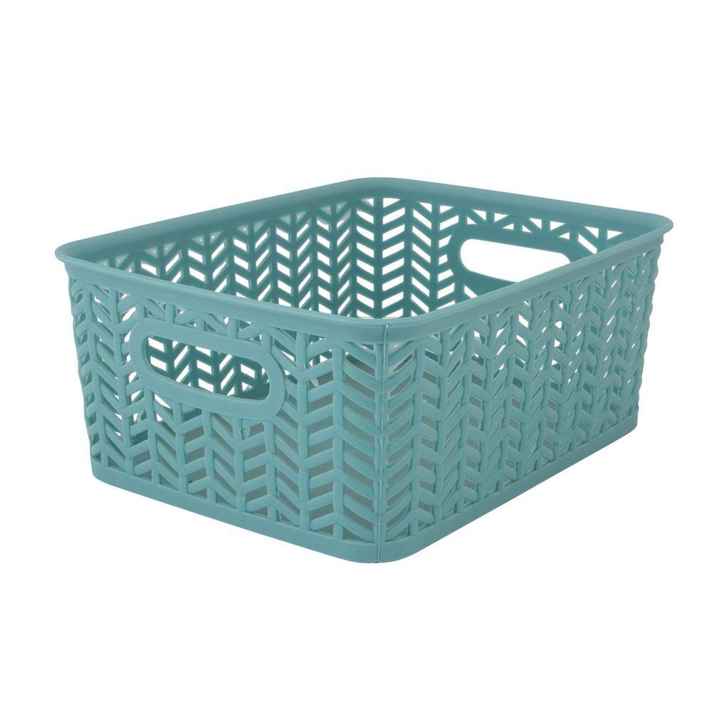 Simplify 3 Pack Small Herringbone Cube Storage Bin Basket In Dusty blue 25173-Dusty-3Pk