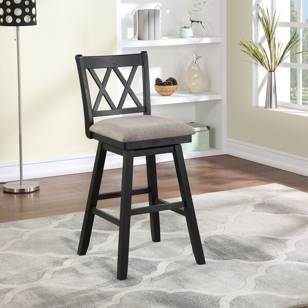 Wooden Linen Swivel Bar Counter Stool