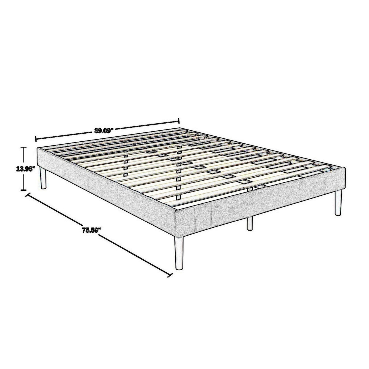 Twin Platform Bed with Slat Support and Fabric Upholstery, Gray- Saltoro Sherpi