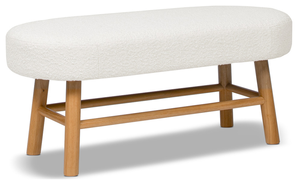 Fuji 42 quotUpholstered Accent Bench with Natural Wood Legs  Ivory White Boucle   Midcentury   Upholstered Benches   by Jennifer Taylor Home  Houzz