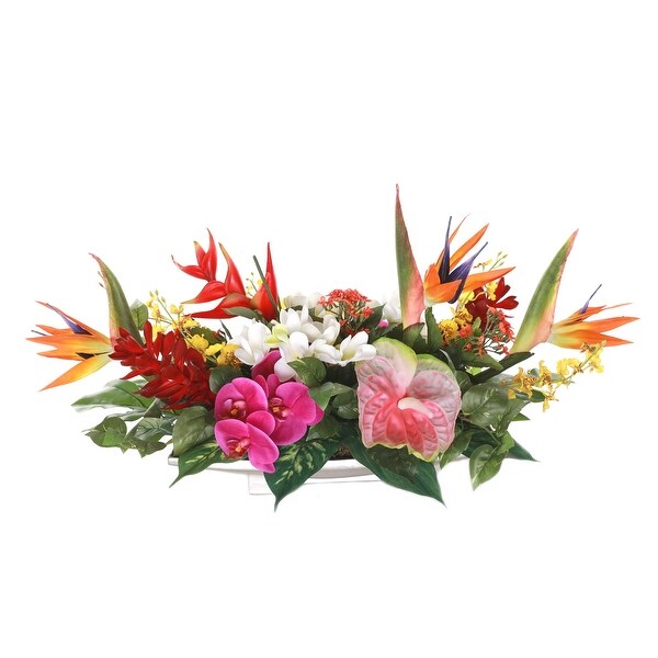 Tropical Flower Arrangement on Sliver Decor Plate