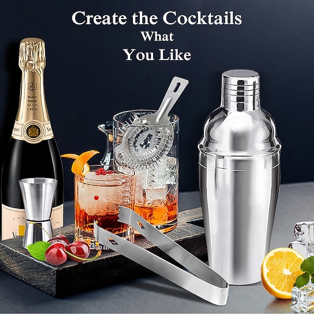 Insulated Cocktail Shaker Bartender Kit Cocktail Shaker Mixer Stainless Steel 350ml Bar Tool Set with Stylish Bamboo Stand Perfect Home Bartending Kit and Martini Cocktail Shaker Set