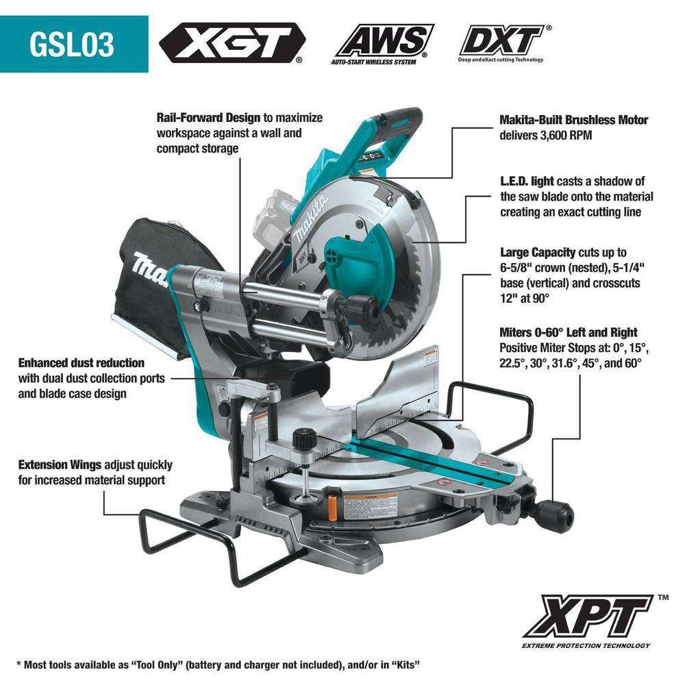 Makita 40V max XGT Brushless Cordless 10 in. Dual-Bevel Sliding Compound Miter Saw AWS Capable (Tool Only) GSL03Z